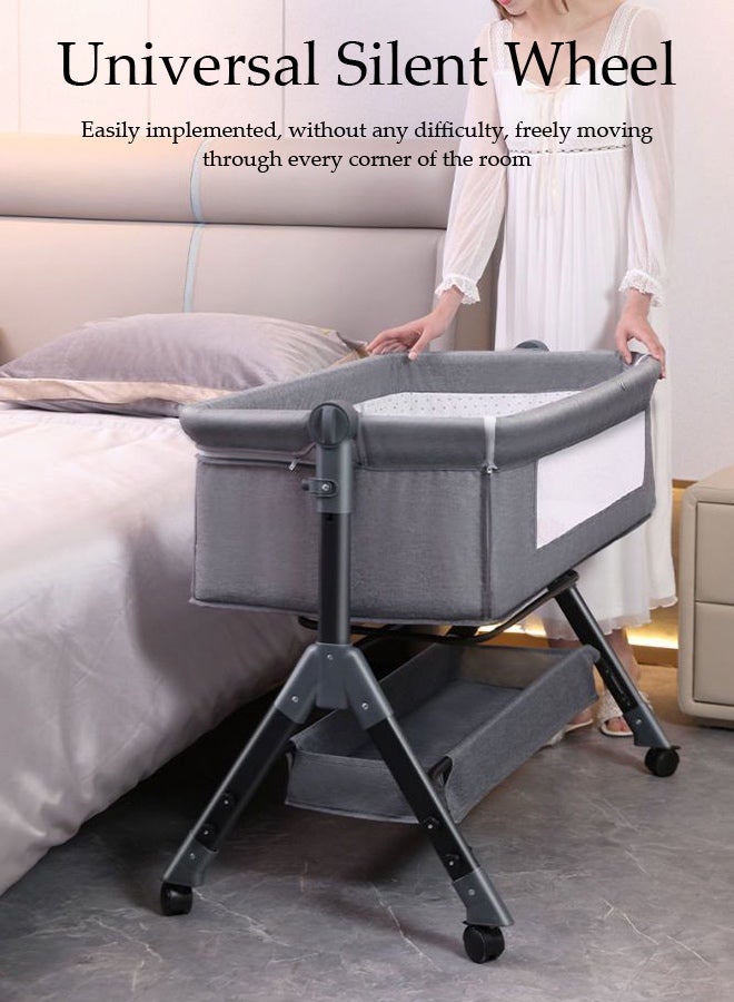 Spides Multifunctional Baby Crib 3 in 1 Newborn Baby Bed Height Adjustable Opening Sides Portable Movable Folding Baby Bassinet with Diaper Changing Station and 360° Swivel Wheels Breathable Stable Bedside Crib for Infants and Newborns - Image 2